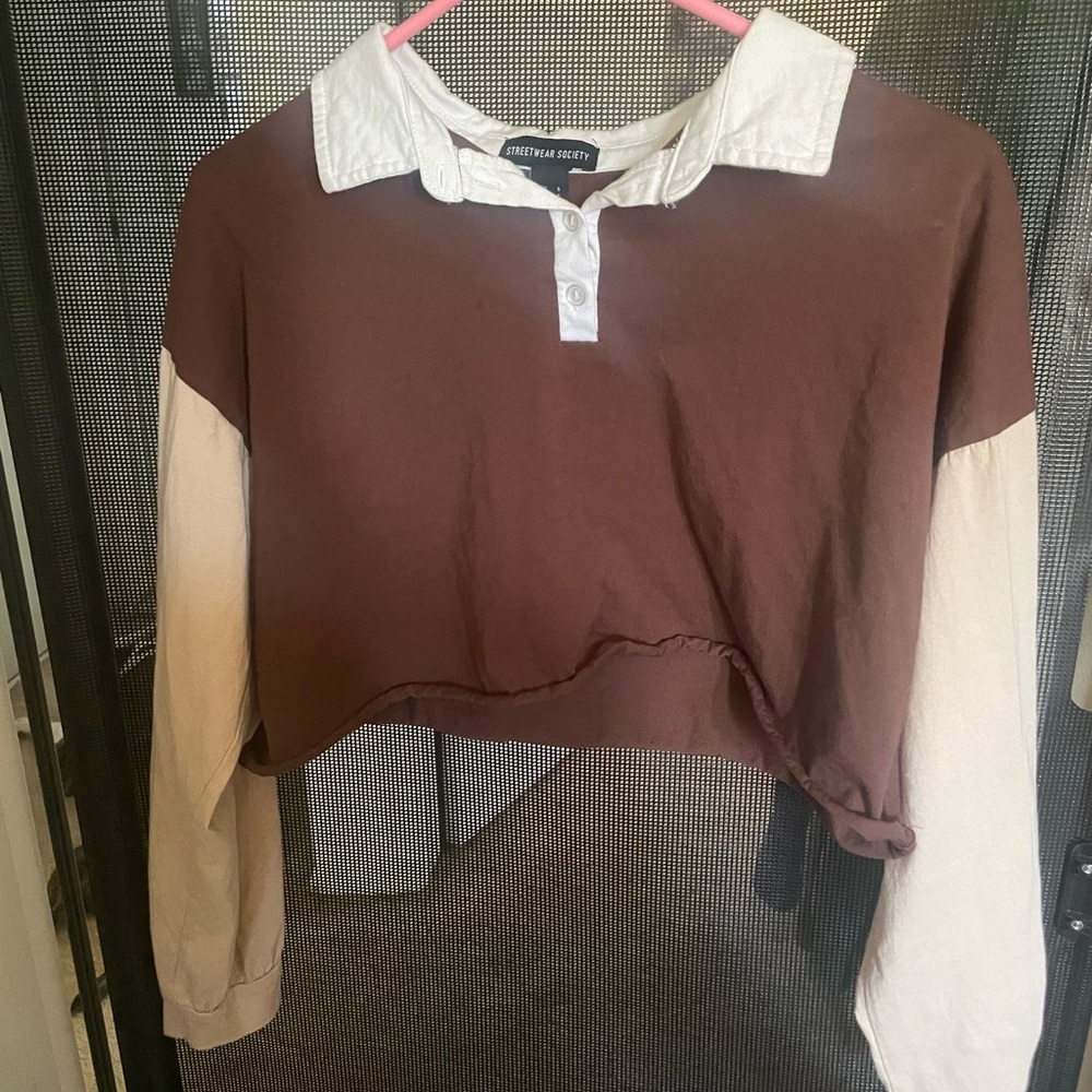 Streetwear Society Brown and Cream Crop Top
